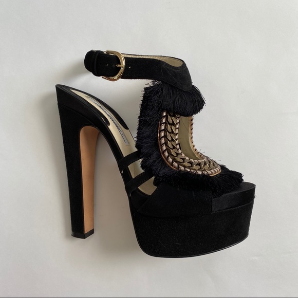 Brian Atwood Blanco Fringe & Chaintrimmed Sandals - Picture 5 of 7